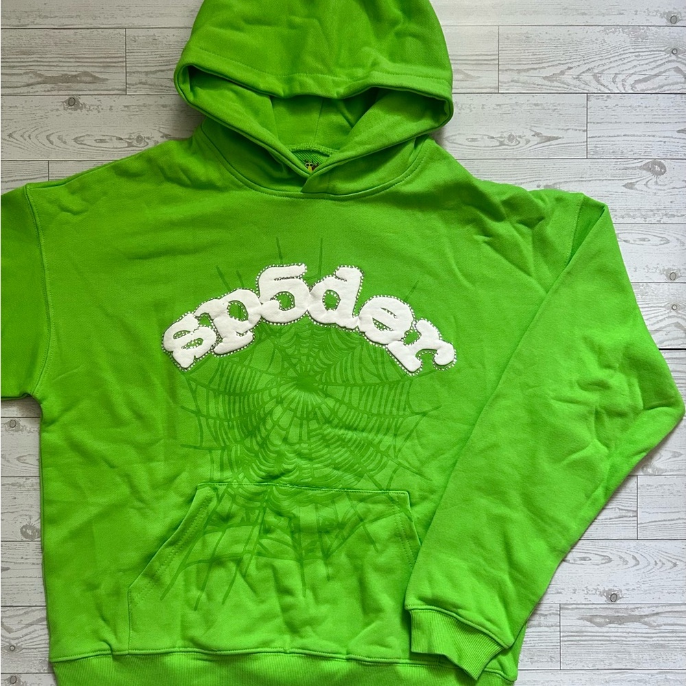 Sp5der Green Rhinestone Hoodie